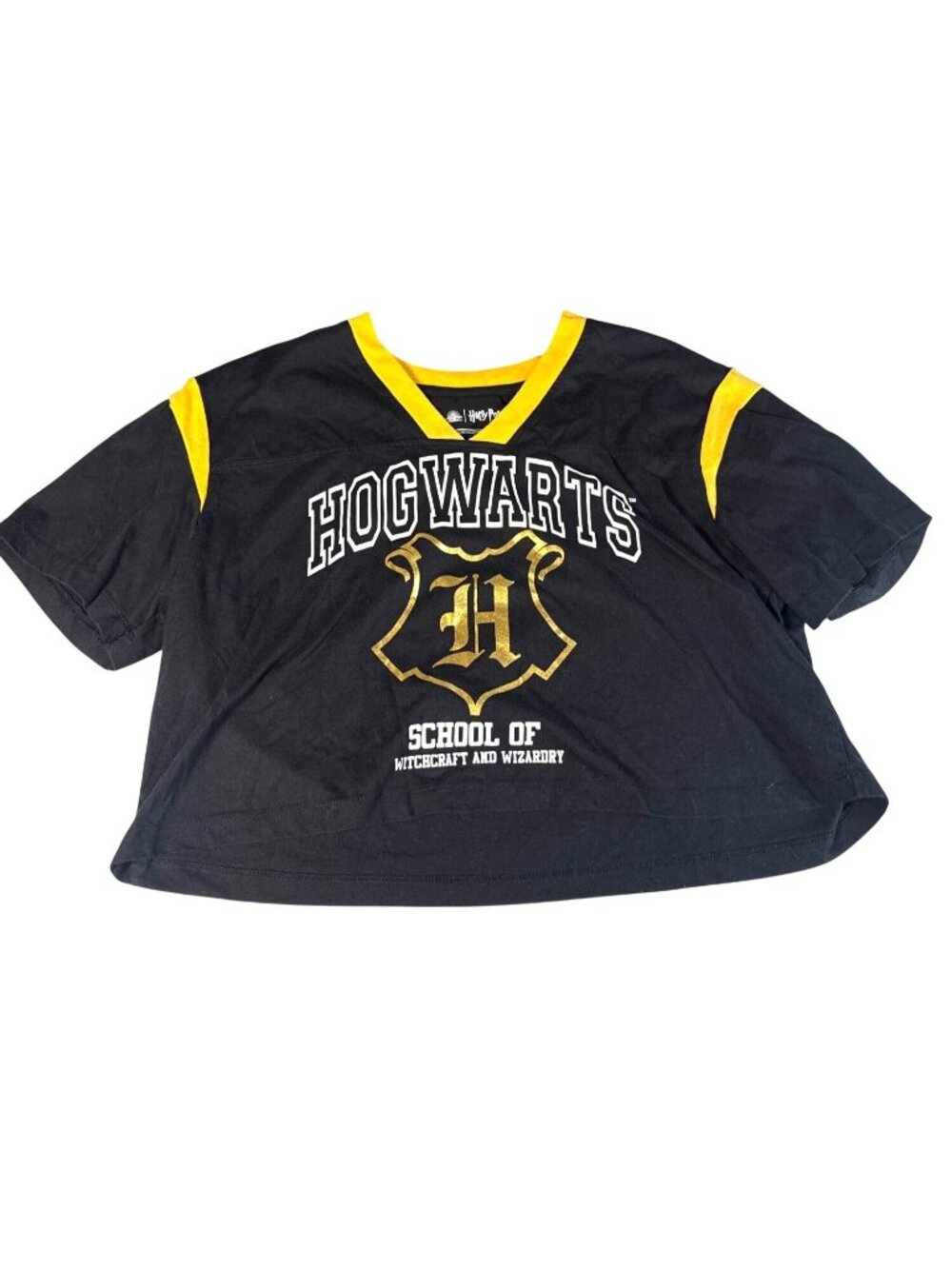 Harry Potter Hogwarts Hufflepuff V-Neck Cropped T-Shirt XL Universal Studios